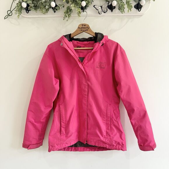 Helly Hansen Seven J Rain Jacket Pink Medium Hooded Lined - Picture 1 of 6